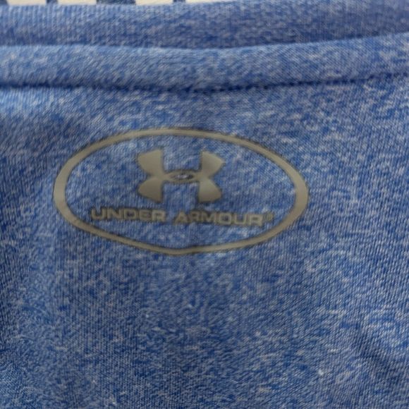 Under Armour Shirt Womens Medium Blue White Threadborne Tank‎ Workout Athleisure - Picture 7 of 8